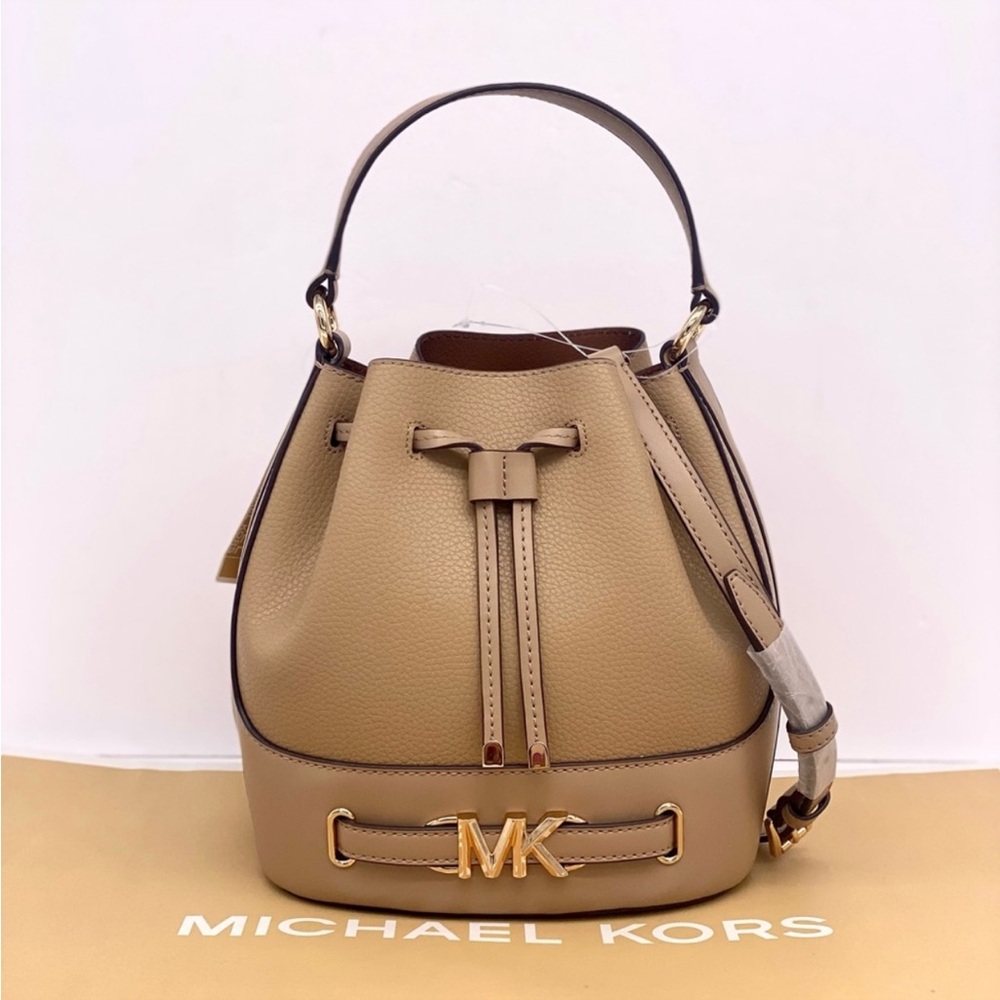 Michael Kors Medium Reed Bucket Satchel Crossbody Camel